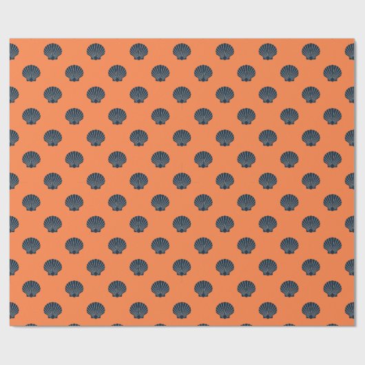 blue on orange scallop shelled wrapping paper cadeaupapier (Vlak)