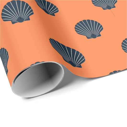 blue on orange scallop shelled wrapping paper cadeaupapier (Rol Hoek)