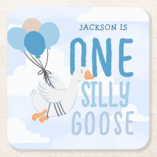 Blue One Gekke Goose 1st Birthday Vierkante Kartonnen Onderzetter