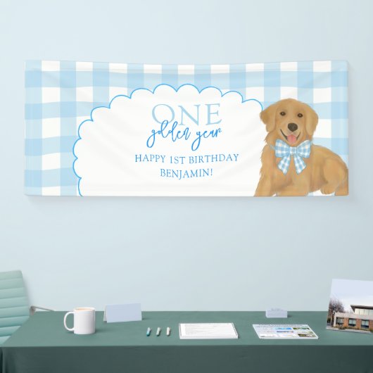Blue One Gouden Jaar Retriever Puppy 1e Verjaardag Spandoek (Beurs)