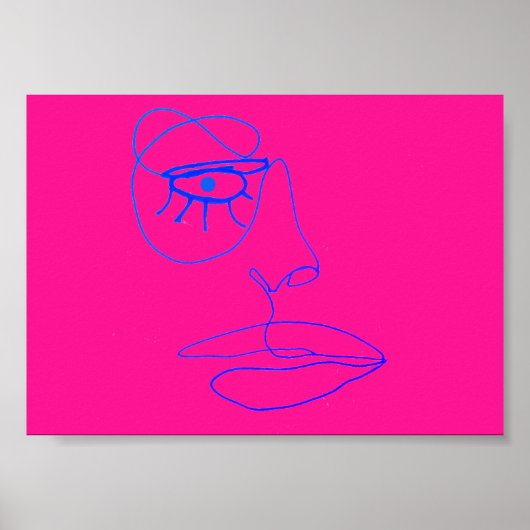 Blue One Line Face Art Poster (Voorkant)