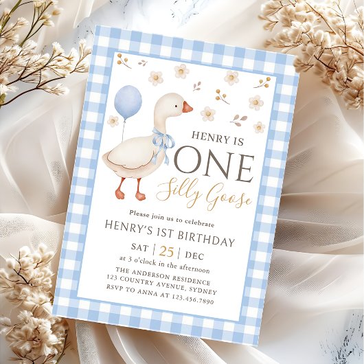 Blue One Silly Goose 1er Invitation anniversaire