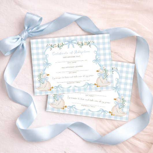Blue One Silly Goose : Carte de Certificat d'Adopt