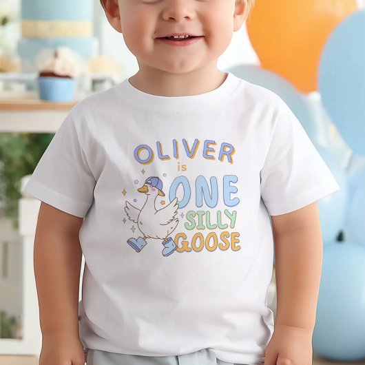 Blue One Silly Goose - Retro Boy First Birthday