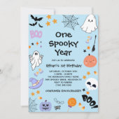 Blue One Spooky Year Ghost Halloween 1st Birthday Kaart (Voorkant)