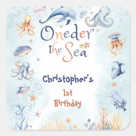 Blue Oneder the sea first birthday Sticker (Voorkant)