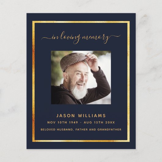 Blue or photo élégant programme funéraire (Devant)