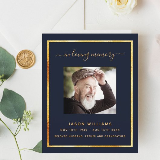 Blue or photo élégant programme funéraire