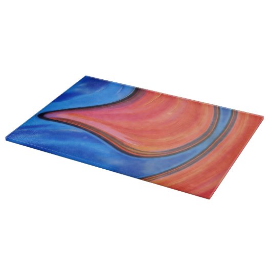 Blue Orange Abstract Art Glass Cutting Board Snijplank (Hoek)