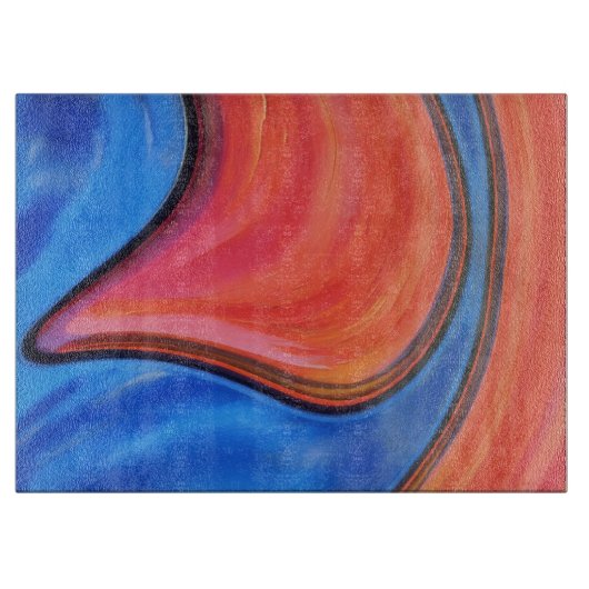 Blue Orange Abstract Art Glass Cutting Board Snijplank (Voorkant)
