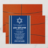 Blue Orange Basketball Bar Mitzvah Invitation (Devant / Derrière)