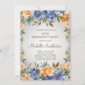 Blue Orange Floral 60e anniversaire Invitation (Devant)