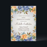 Blue Orange Floral 80th Birthday Invitation<br><div class="desc">Elégant bleu marine et orange aquarelle fleuris/tigerlilies et verdure sur une invitation à la fête de 80e anniversaire bronzée. Contactez-moi pour obtenir de l'aide sur la personnalisation ou pour demander l'appariement ou la coordination des produits Zazzle pour votre parti.</div>
