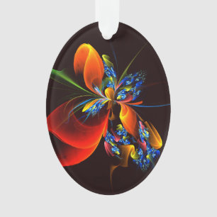 Blue Orange Floral Moderne Art Abstrait Motif #03