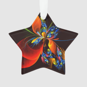 Blue Orange Floral Moderne Art Abstrait Motif #03