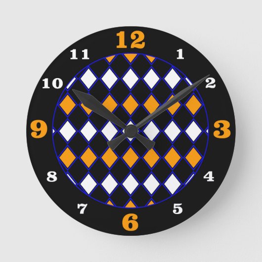 Blue & Orange Harlequin Pattern Ronde Klok (Voorkant)