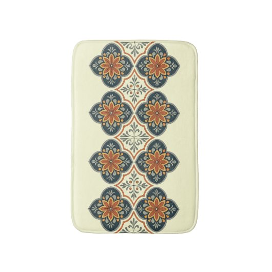 Blue Orange Spanish Tile Flower Pattern Badmat (Voorkant Verticaal)