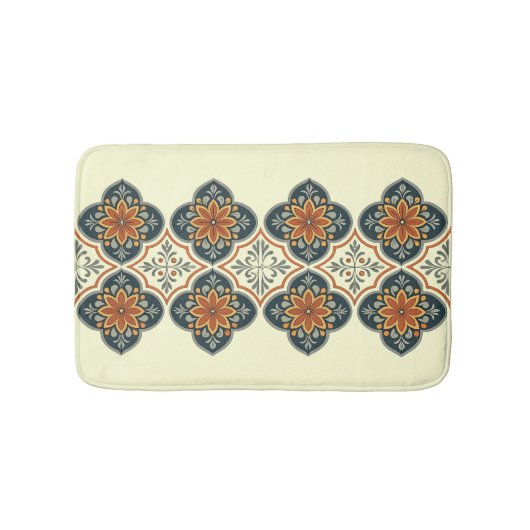 Blue Orange Spanish Tile Flower Pattern  Badmat (Voorkant)