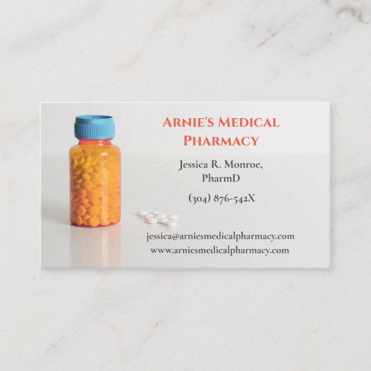 Blue Oranje Fles Apotheker Apotheek Pillen Visitekaartje (Voorkant)