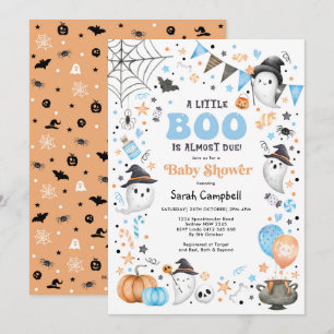 Blue Oranje Halloween Ghost Boy Baby shower Kaart