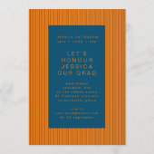 Blue Oranje Party Afstuderen bewerkbaar Afstuderen Aankondiging (Achterkant)