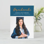 Blue Oranje Party Afstuderen bewerkbaar Afstuderen Aankondiging (Staand voorkant)