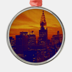 Blue Oranje Pop Art New York City Metalen Ornament