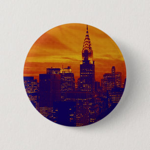 Blue Oranje Pop Art New York City Ronde Button 5,7 Cm