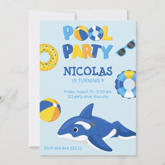 BLUE ORCA INFLATABLE PISCINE INVITATION (Devant)