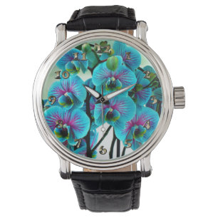 Blue Orchid Flower Bouquet Horloge