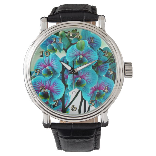 Blue Orchid Flower Bouquet Horloge (Voorkant)