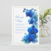 Blue Orchid Gold Geometric Wedding Kaart (Staand voorkant)