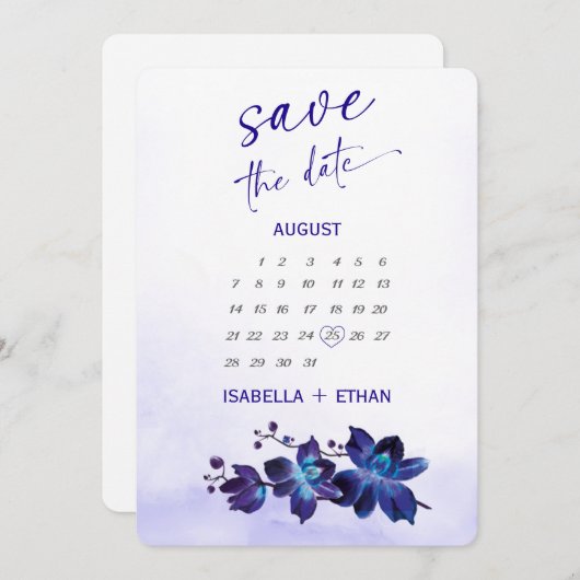 Blue Orchid Turquoise Save the Date Kaart Ideeën (Voorkant / Achterkant)