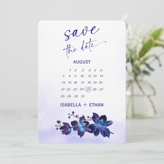 Blue Orchid Turquoise Save the Date Kaart Ideeën (Staand voorkant)