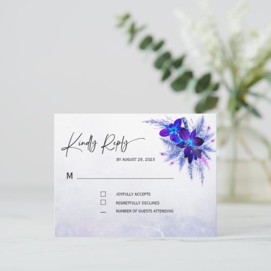 Blue Orchid Wedding RSVP Briefkaart (Staand voorkant)