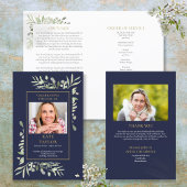 Blue Order of Service Foliage Funeral Programme