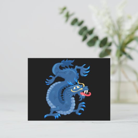 Blue Oriental Dragon Briefkaart (Staand voorkant)