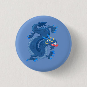 Blue Oriental Dragon Ronde Button 3,2 Cm