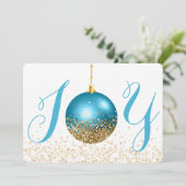 Blue Ornament Joy Kerstgroet Feestdagenkaart (Staand voorkant)