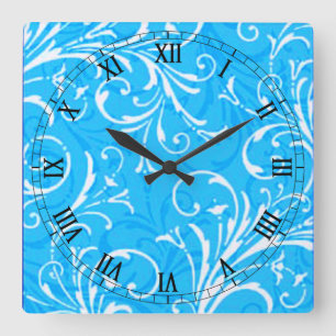 Blue Ornamental Square Roman Numerus Clock Vierkante Klok