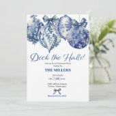 Blue Ornamenten Kerst Feest Uitnodiging (Staand voorkant)