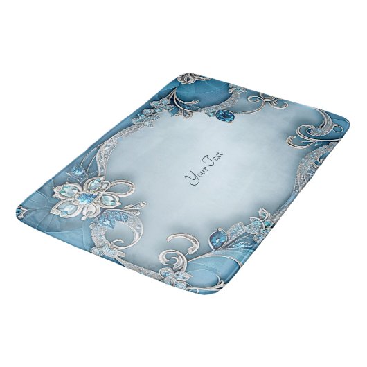 Blue Ornate Floral Bath Mat (Gekanteld)