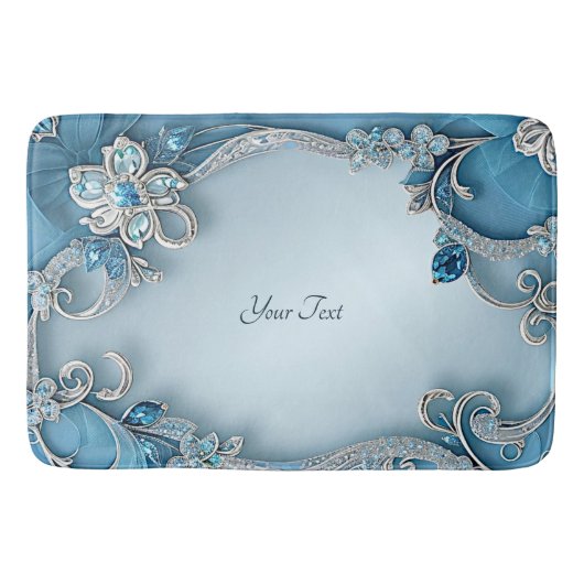 Blue Ornate Floral Bath Mat (Voorkant)