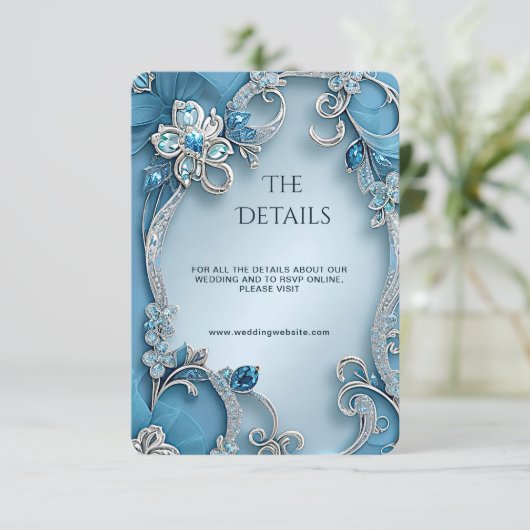 Blue Ornate Floral Detail Enclosure Card Informatiekaartje (Staand voorkant)