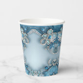 Blue Ornate Floral Paper cup Papieren Bekers (Achterkant)