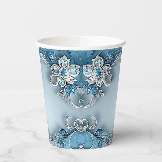 Blue Ornate Floral Paper cup Papieren Bekers (Links)