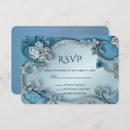 Blue Ornate Floral RSVP Card