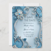 Blue Ornate Floral Save The Date (Voorkant)