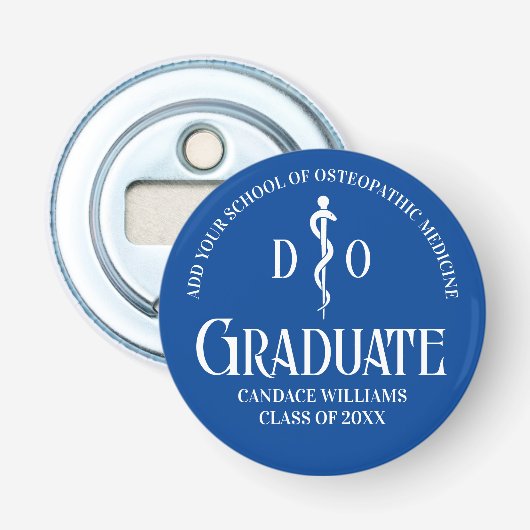 Blue Osteopathic Medical School Afstudeerfeest Button Flesopener (Voorkant)