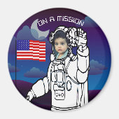 Blue Outer Space American Flag Astronaut Photo Magneet (Voorkant)